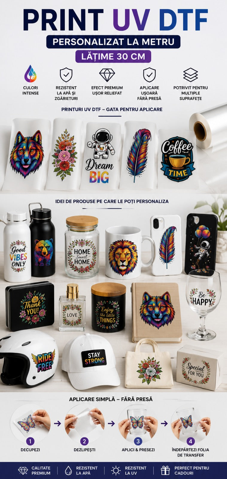 Print UV DTF Personalizat la Metru – Lățime 30 cm