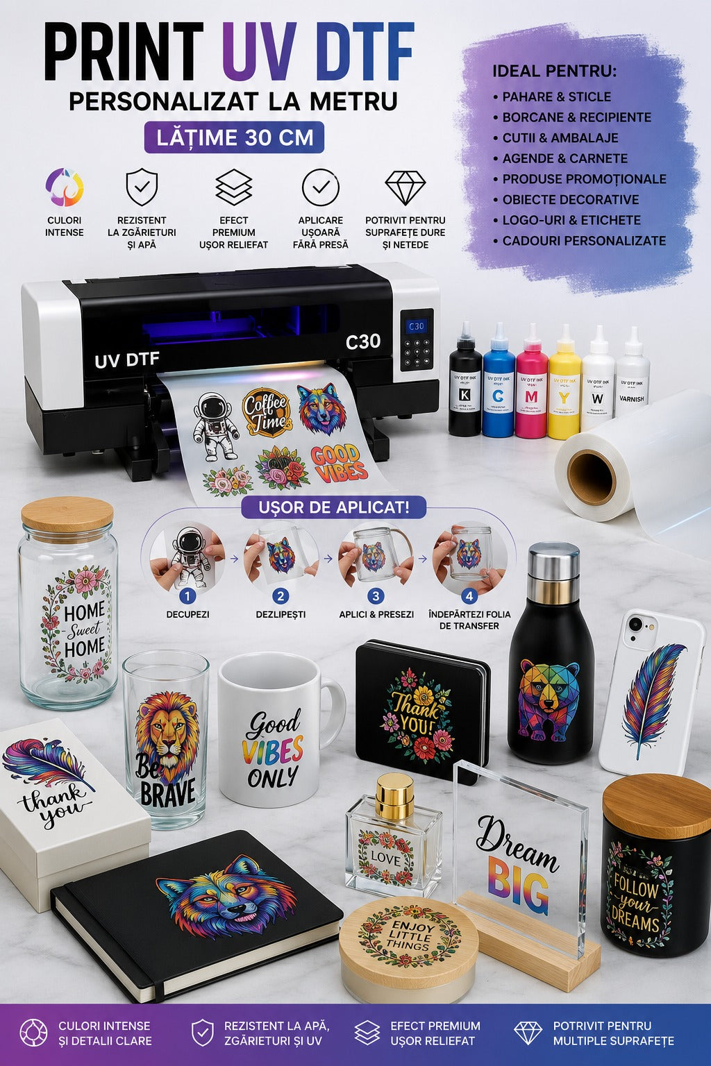 Print UV DTF Personalizat la Metru – Lățime 30 cm